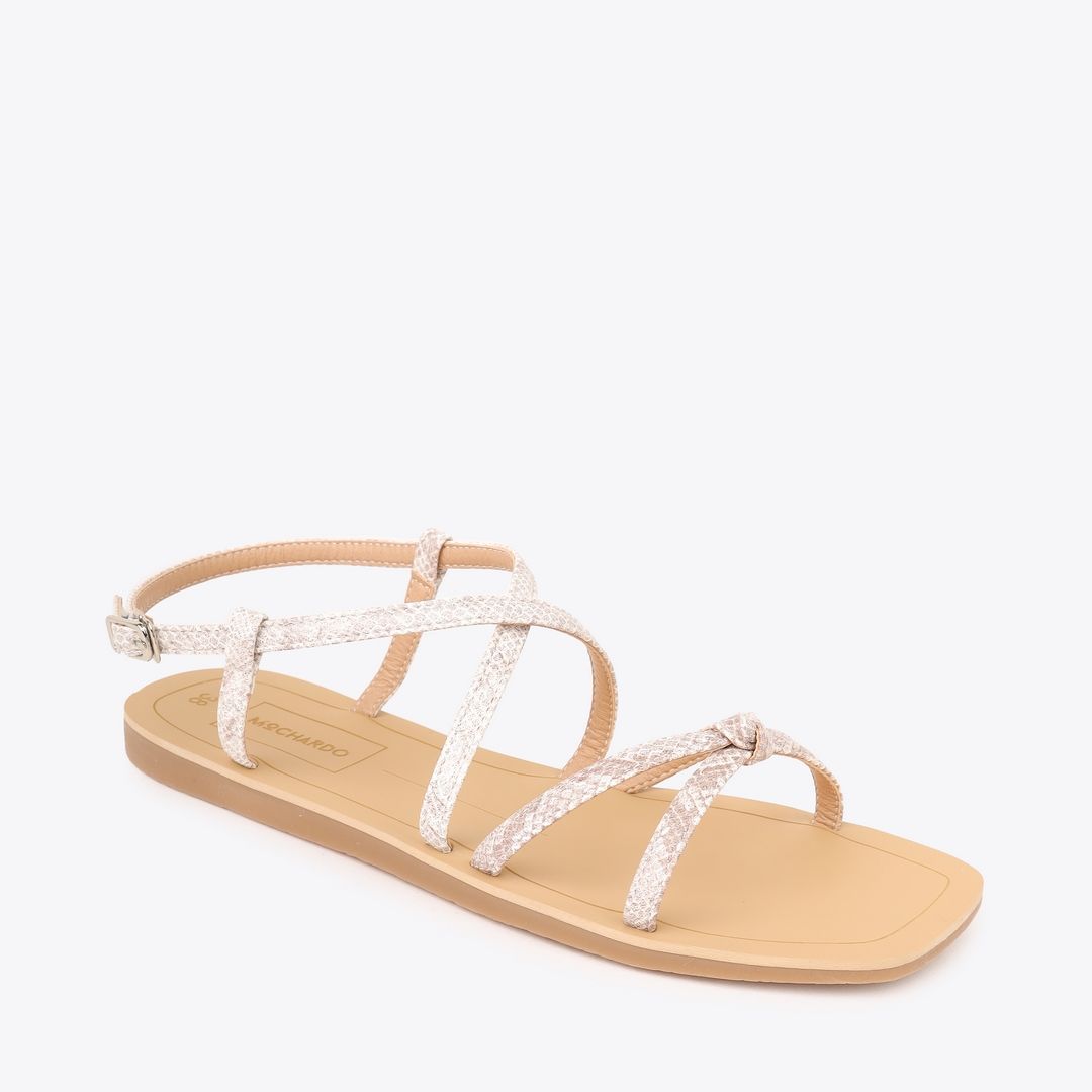  Sandal Bệt Đế Đúc Dây Da Rắn Thắt Nút PK-4 Kem 