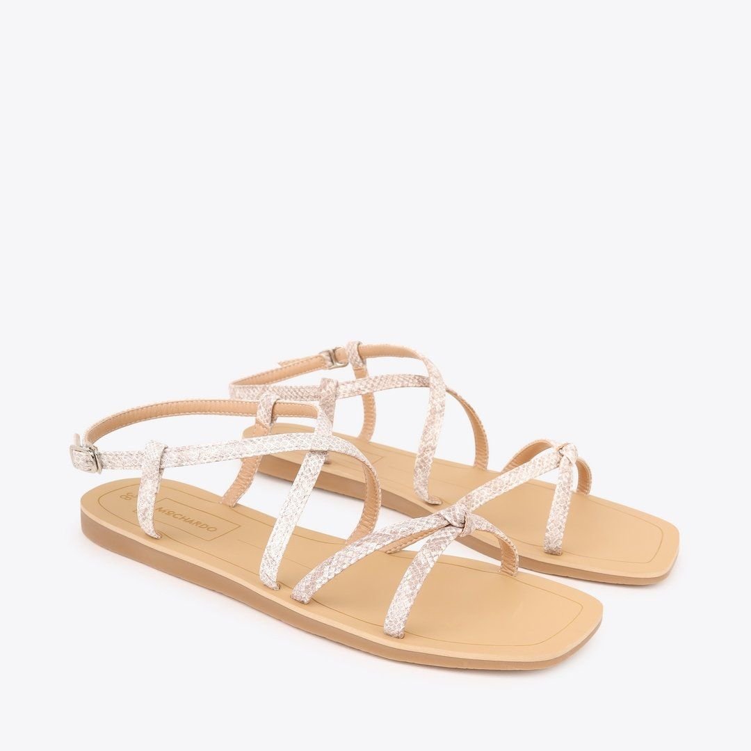  Sandal Bệt Đế Đúc Dây Da Rắn Thắt Nút PK-4 Kem 