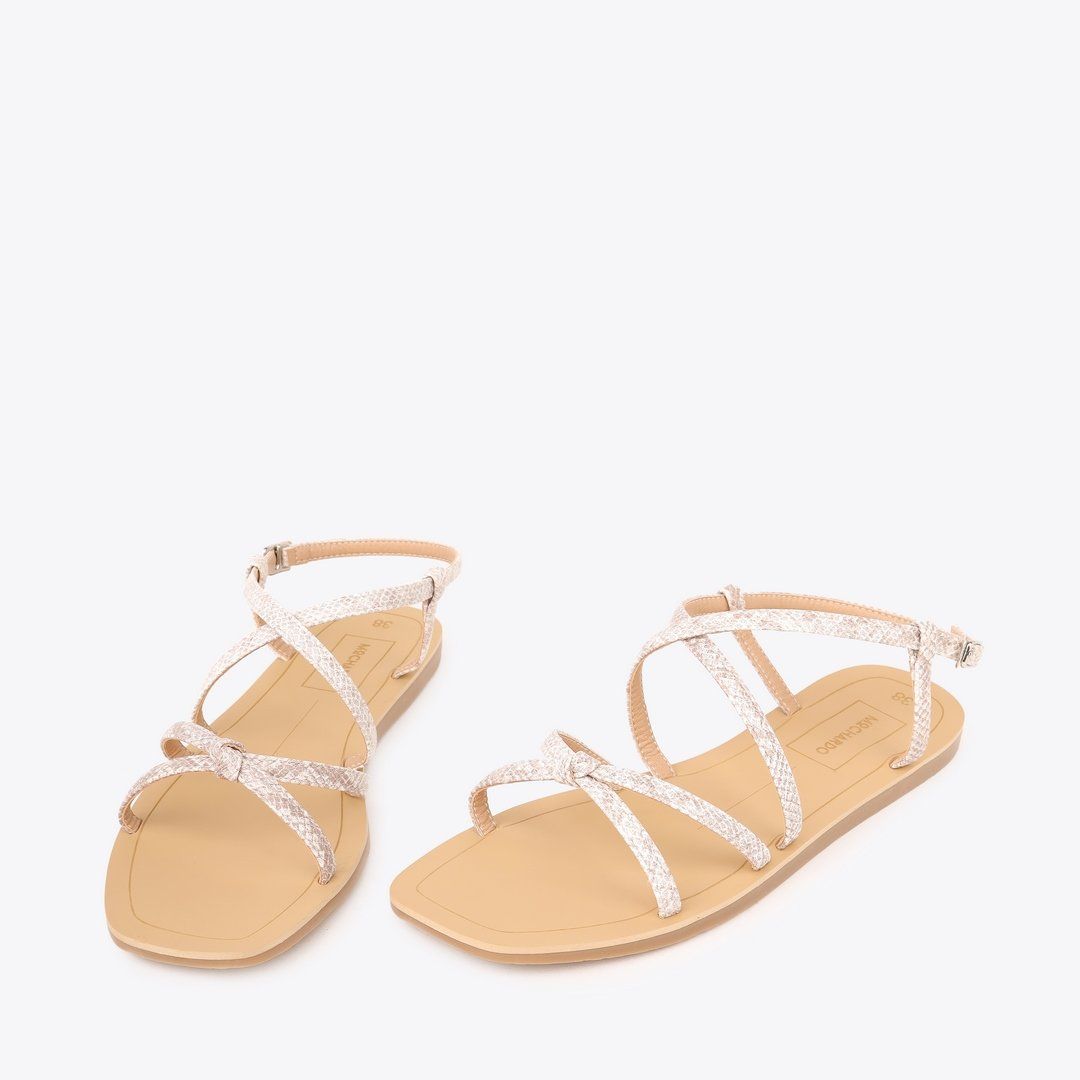  Sandal Bệt Đế Đúc Dây Da Rắn Thắt Nút PK-4 Kem 