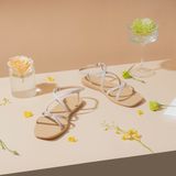  Sandal Bệt Đế Đúc Dây Da Rắn Thắt Nút PK-4 Kem 