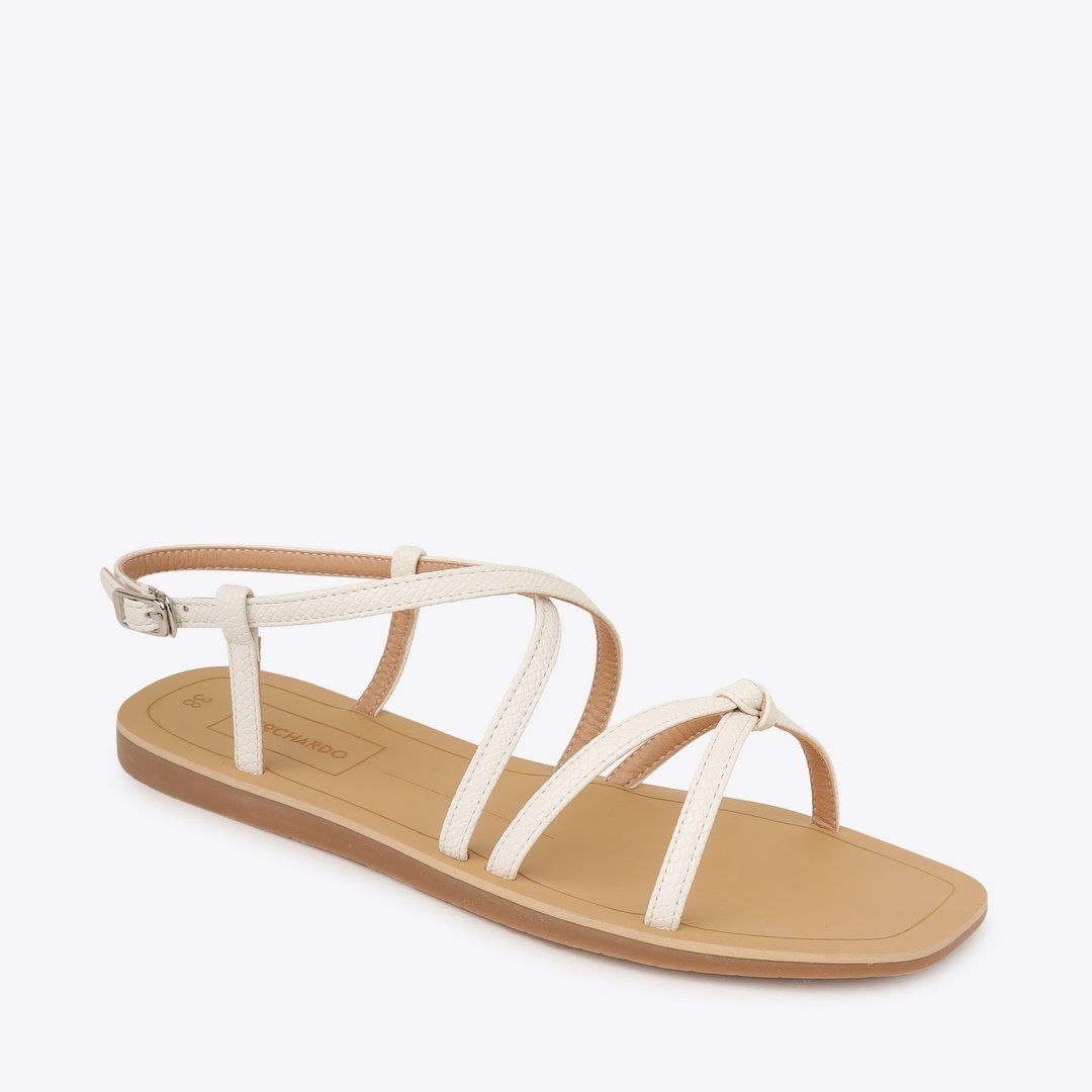  Sandal Bệt Đế Đúc Dây Da Rắn Thắt Nút PK-4 Trắng 