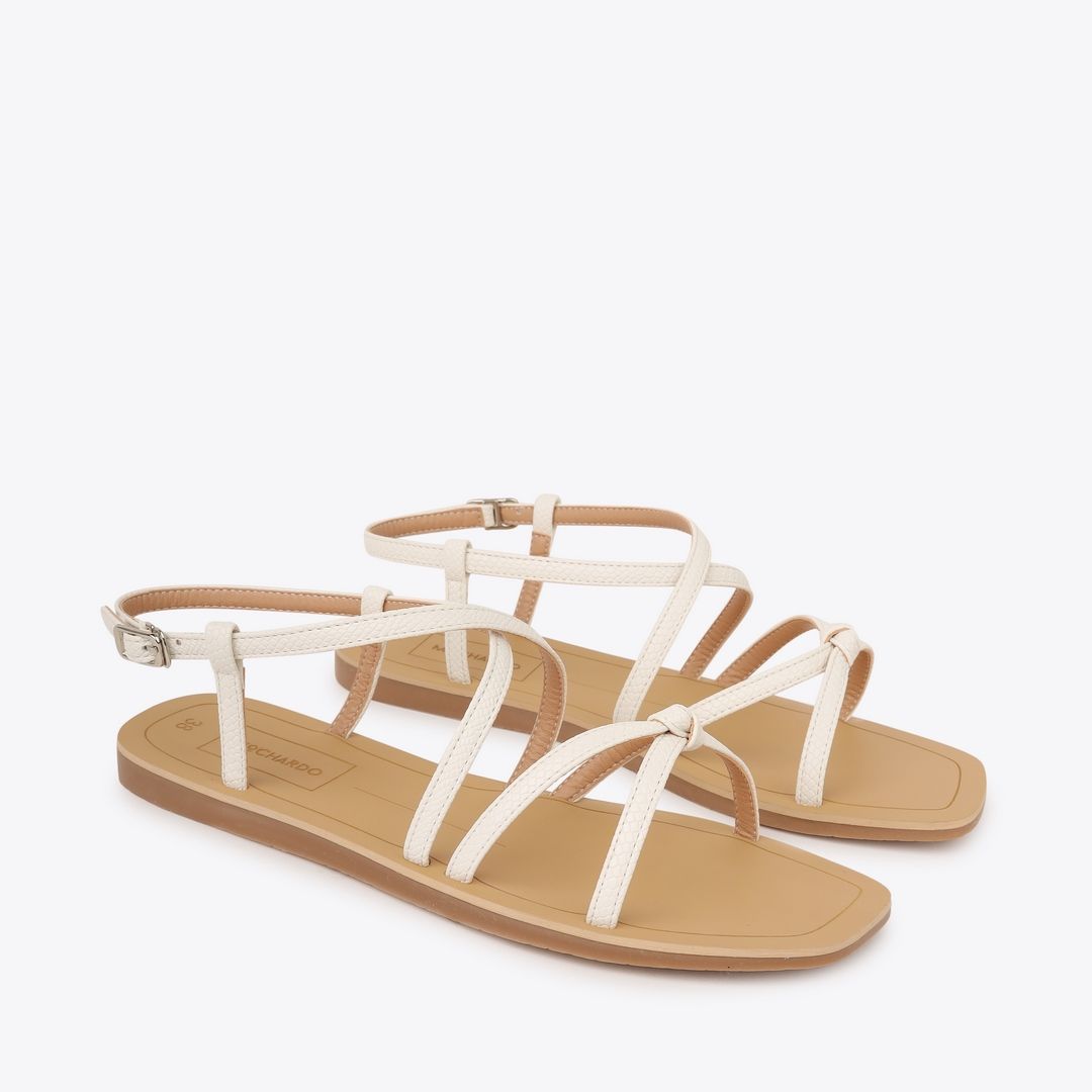  Sandal Bệt Đế Đúc Dây Da Rắn Thắt Nút PK-4 Trắng 