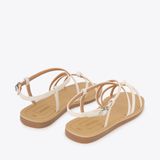  Sandal Bệt Đế Đúc Dây Da Rắn Thắt Nút PK-4 Trắng 