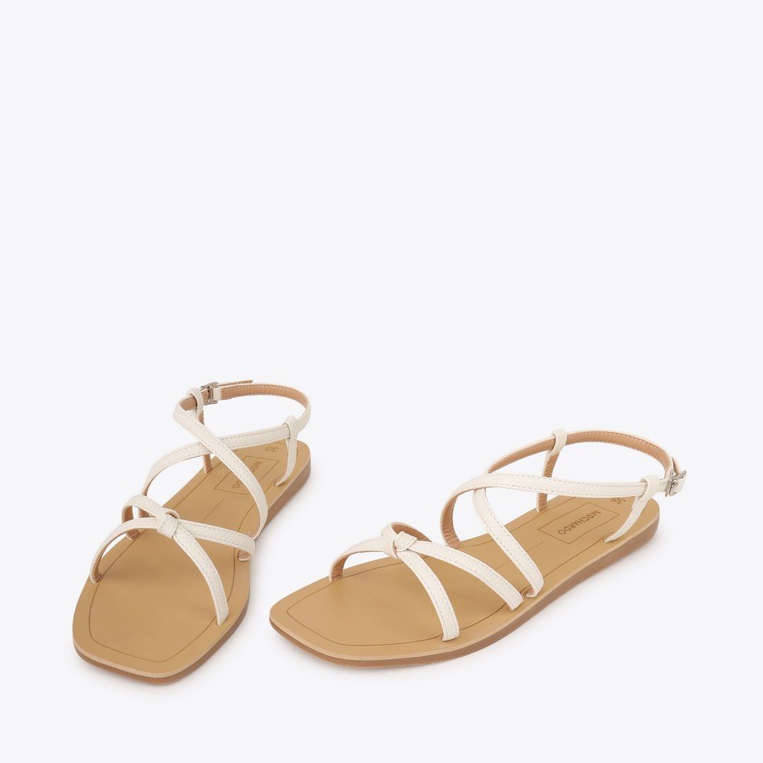  Sandal Bệt Đế Đúc Dây Da Rắn Thắt Nút PK-4 Trắng 