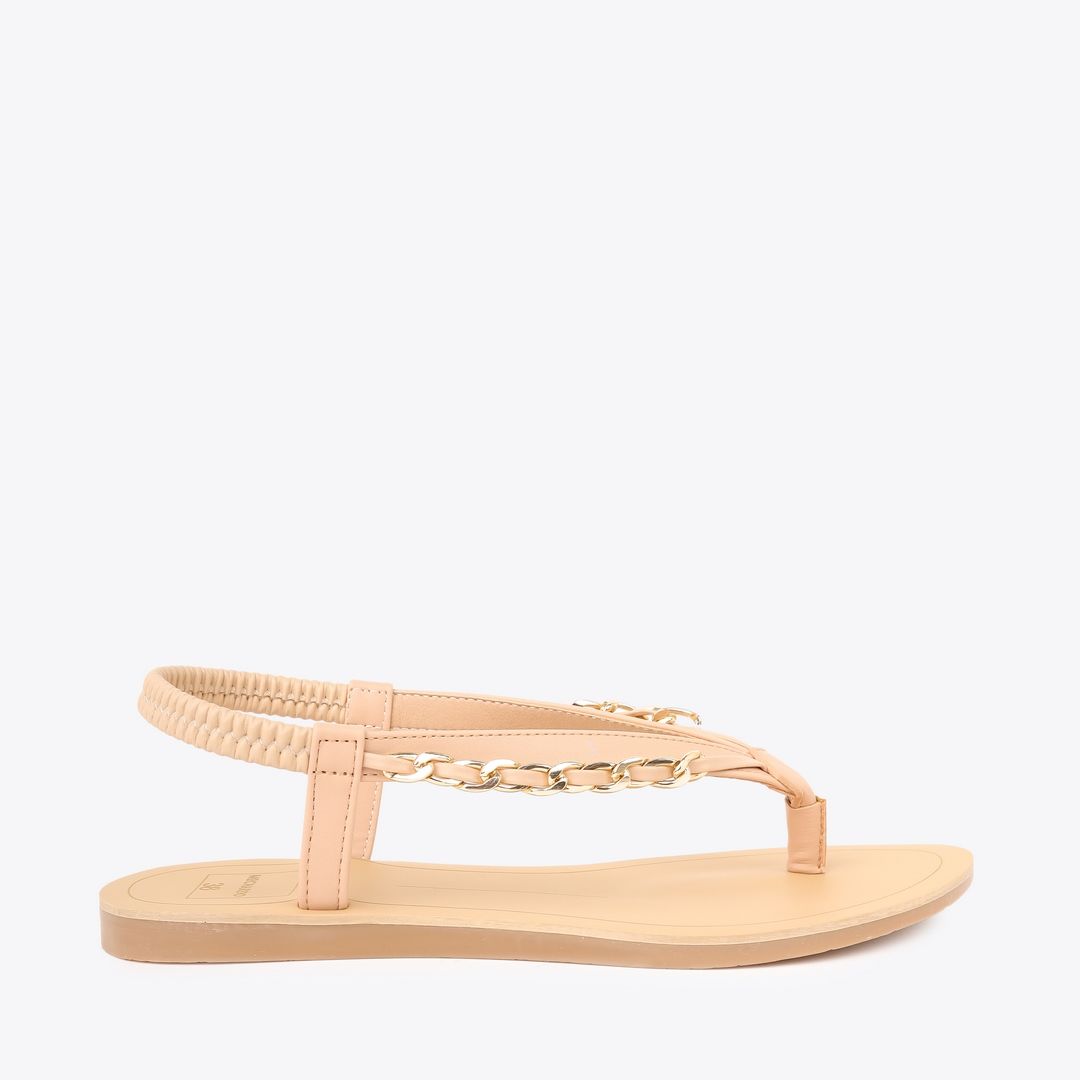  Sandal Bệt Đế Đúc Quai Phối Xích PK-5 Kem 