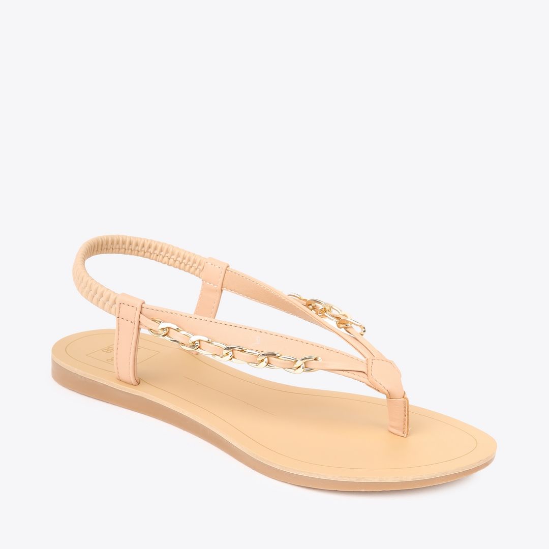 Sandal Bệt Đế Đúc Quai Phối Xích PK-5 Kem 
