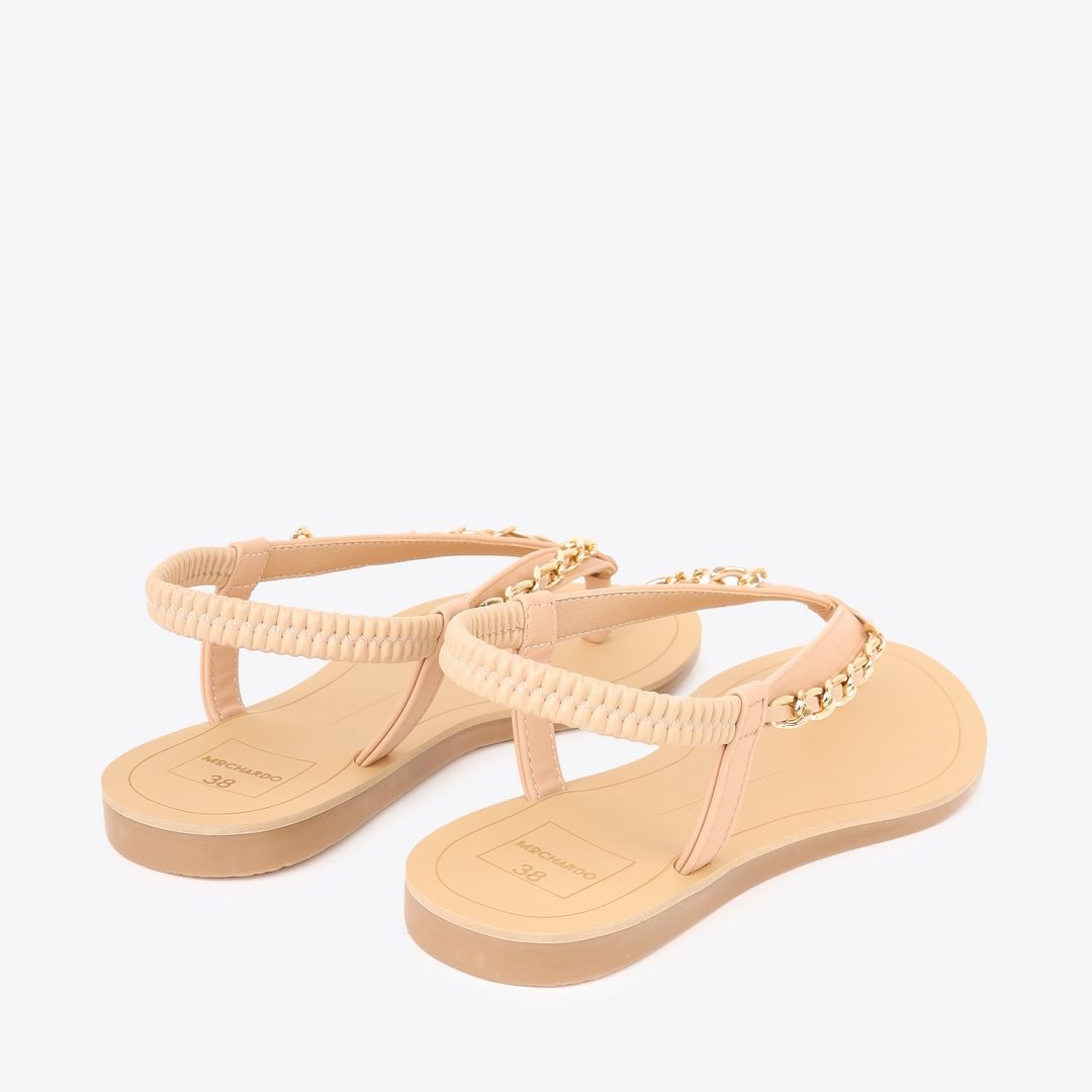  Sandal Bệt Đế Đúc Quai Phối Xích PK-5 Kem 