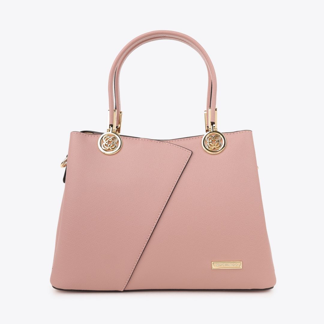  Túi Xách Công Sở Nữ Quai Đôi Khóa Hoa Da Vân Hạt BH-2 Hồng 