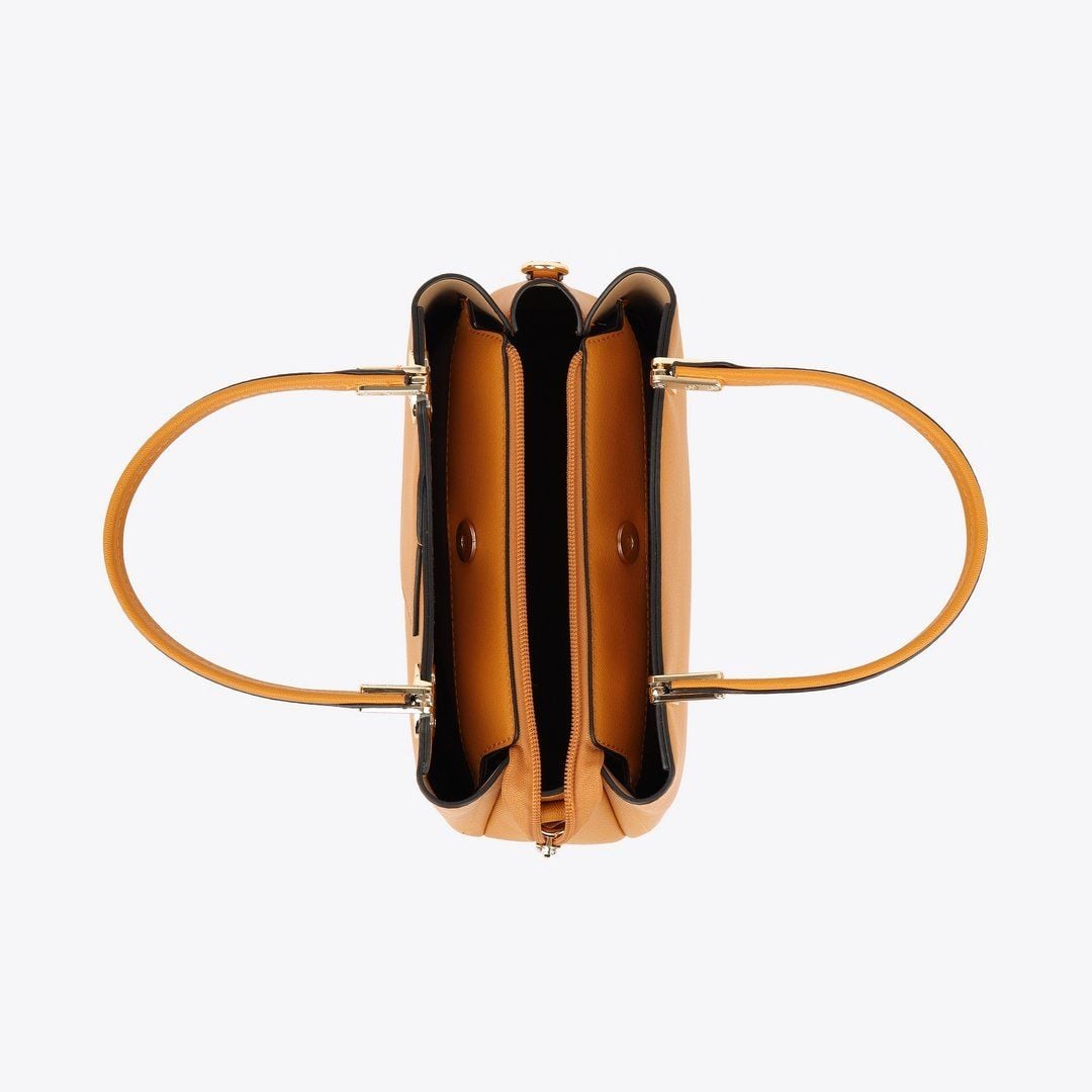  Túi Xách Công Sở Nữ Quai Đôi Khóa Hoa Da Vân Hạt BH-2 Vàng 