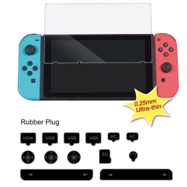  Set Nút cao su bịt chống bụi kèm Miếng dán màn hình DOBE cho Nintendo Switch - TNS-862 