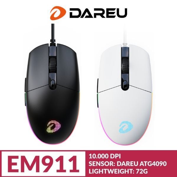 Chuột Gaming DAREU EM911 RGB Lightweight  nhỏ gọn chất lượng tốt thiết kế công thái học thông minh