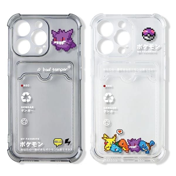 Ốp lưng trong suốt Pokemon Pixel có ngăn đựng cho iPhone 15 Plus Pro Max
