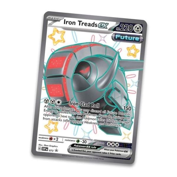 Thẻ bài Pokemon TCG Paldean Fates Tin Shiny Iron Treads ex hàng thật chính hãng gồm nhiều thẻ bài ngẫu nhiên in hình đẹp sắc nét sưu tầm
