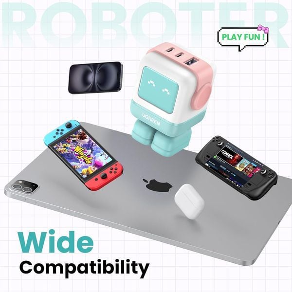 Củ sạc nhanh Nexode RG 65W Robot GaN Mini Ugreen CD361 35856 US Green tiện dụng, phù hợp cho người dùng iPhone, Android, máy chơi game