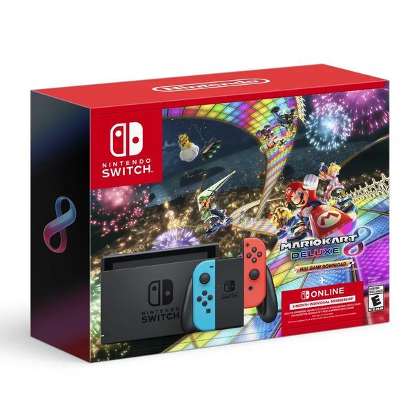 Nintendo Switch New Version Neon Red & Blue + Mario Kart 8 Deluxe + 3 Month Nintendo Switch Online chính hãng