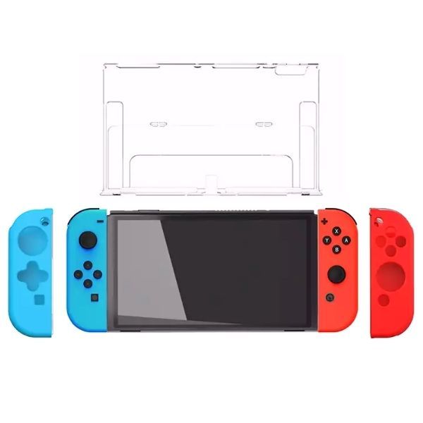 Ốp thân máy trong suốt cho Switch OLED kèm case Joy-con Neon xanh đỏ