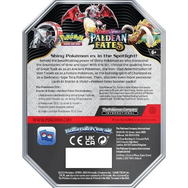  PT110 Pokemon TCG Paldean Fates Tin Shiny Great Tusk ex 