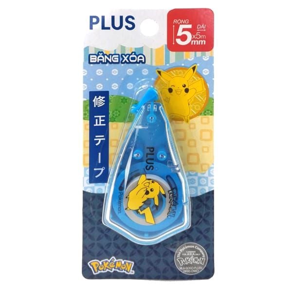 Băng xóa kéo Pokemon Pikachu màu Xanh 5mm x 5m