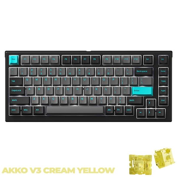  Bàn phím cơ MonsGeek MG75 Black & Cyan - White LED / AKKO Switch V3 Cream Yellow / PBT Double-Shot 