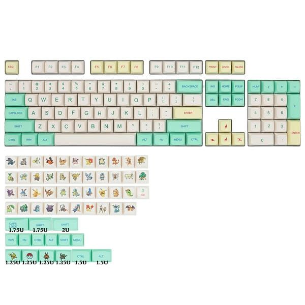  Bộ Keycap bàn phím cơ Pokemon Bulbasaur XDA PBT Set 162 nút 