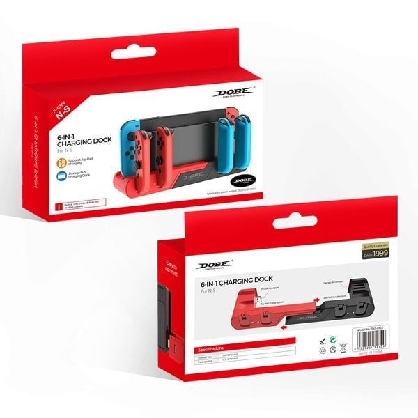  Đế sạc Joy-con 6 trong 1 gắn Dock Nintendo Switch DOBE - Đỏ Đen - TNS-0122 