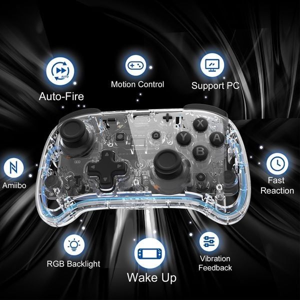  Tay cầm IINE Pro Controller Mini cho Nintendo Switch - trong suốt viền LED 