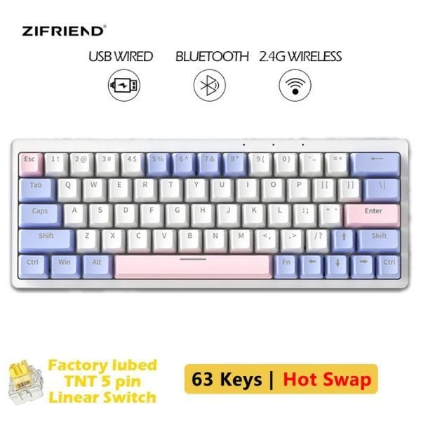  Bàn phím cơ Zifriend ZA63 Pro Purple Hot Swap 
