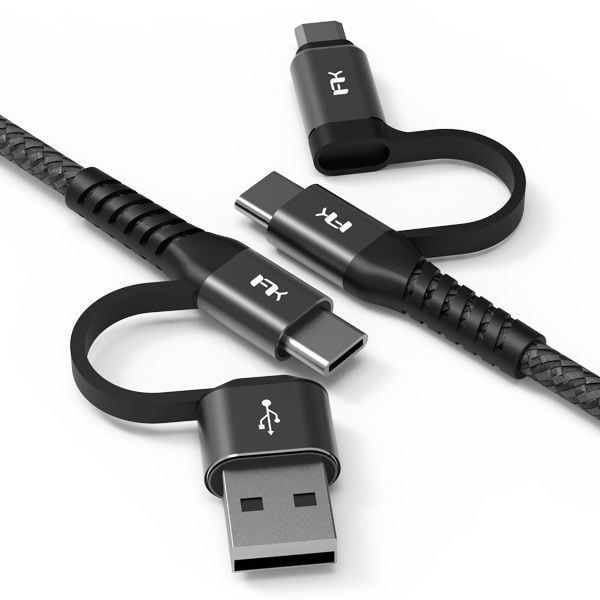  Cáp sạc Android Fast Charging Multi-Plug Cable 200cm Feeltek USB-C MicroUSB - màu đen 