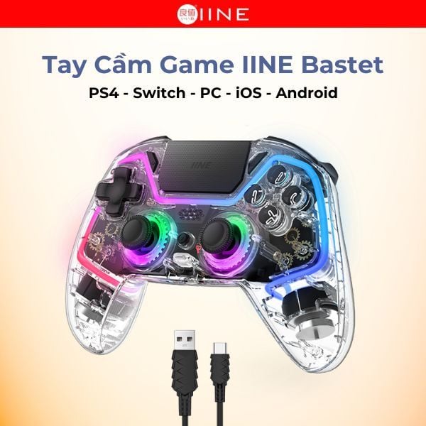 Tay Cầm Game IINE Bastet Wireless Transparent Controller Cho PS4 Switch PC iOS Android L977 nShop có giá tốt