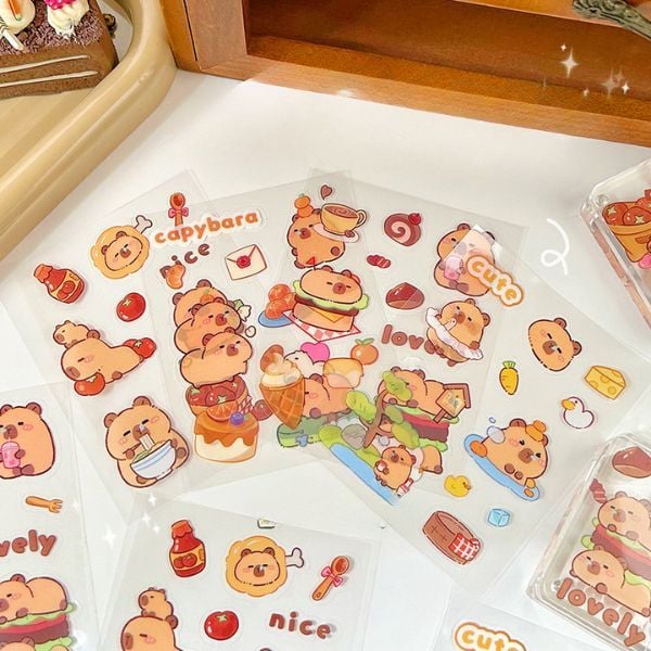 Hình dán sticker chuột lang nước Capybara tổng hợp