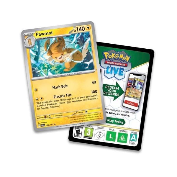 Thẻ bài Pokemon TCG 2 Pack Blister Pawmot chứa nhiều thẻ Pokemon có hình minh họa đẹp mắt và thuộc tính mạnh mẽ