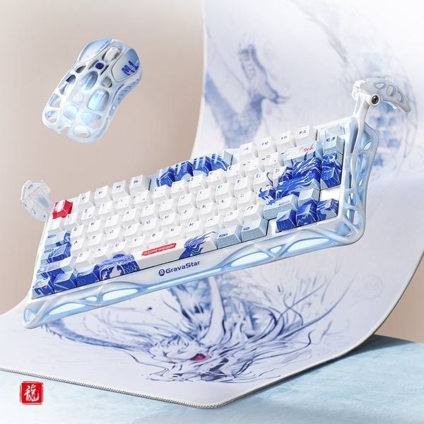  Bàn phím cơ GravaStar Mercury K1 Pro Combo Mouse Porcelain Blue Gaming Set Special Edition 