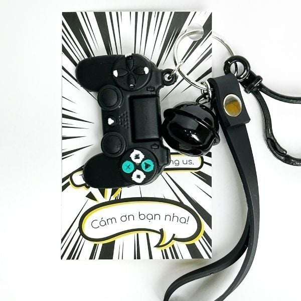 Móc khóa dẻo tay cầm PlayStation 5 gắn chuông màu đỏ