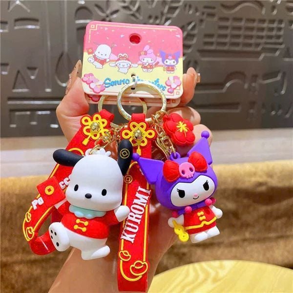 Móc khóa nhân vật Sanrio chiêu tài may mắn kiểu dáng dễ thương, phù hợp làm phụ kiện trang trí túi xách và chìa khóa