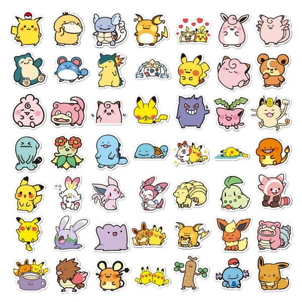  Hình dán Sticker tổng hợp Pokemon Chibi Mẫu A 50 cái ngẫu nhiên 