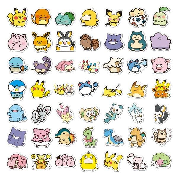 Hình dán Sticker tổng hợp Pokemon Chibi Mẫu B 50 cái ngẫu nhiên