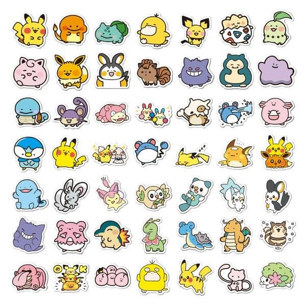  Hình dán Sticker tổng hợp Pokemon Chibi Mẫu B 50 cái ngẫu nhiên 