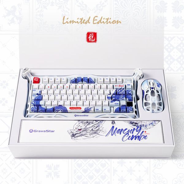  Bàn phím cơ GravaStar Mercury K1 Pro Combo Mouse Porcelain Blue Gaming Set Special Edition 