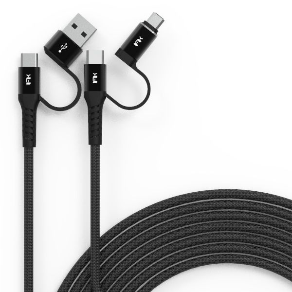  Cáp sạc Android Fast Charging Multi-Plug Cable 200cm Feeltek USB-C MicroUSB - màu đen 