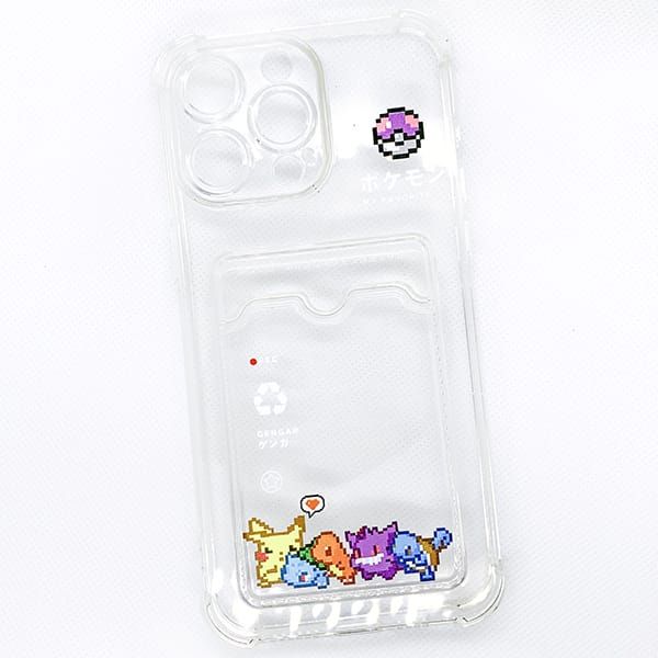  Ốp lưng trong suốt Pokemon Pixel có ngăn đựng cho iPhone 15/Plus/Pro/Pro Max 