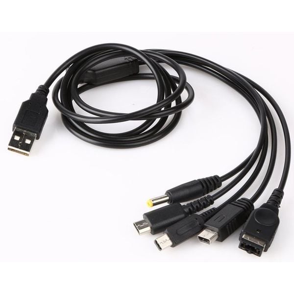CÁP SẠC USB 5 ĐẦU RA GBA, DS, 3DS, PSP, Wii U