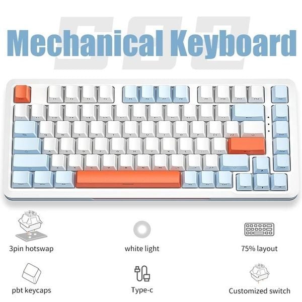  Bàn phím cơ Zifriend S82 Hotswap Trắng Xanh Biển 