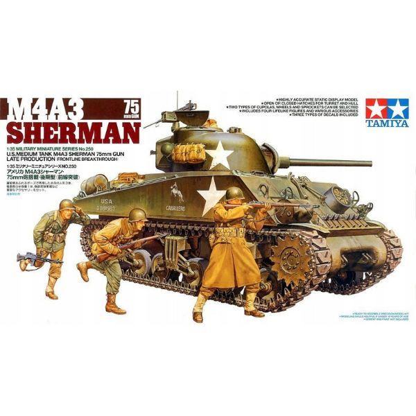  US Medium Tank M4A3 Sherman 75mm Gun Late Production 1/35 - Mô hình Tamiya 35250 