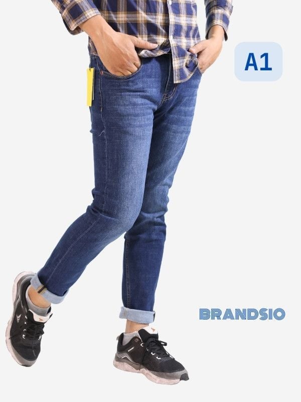  Quần Jean Nam Slim Fit Ống Côn, Ôm Nhẹ - Co Giãn, Màu Xanh Đậm Brandsio A1 