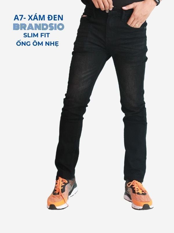  Quần Jean Nam Slim Fit Ống Côn, Co Giãn, Màu Xám Đen Brandsio A7 