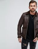 Áo khoác da nâu ASOS Borg Lined Leather Jacket