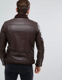 Áo khoác da nâu ASOS Borg Lined Leather Jacket