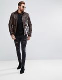 Áo khoác da nâu ASOS Borg Lined Leather Jacket