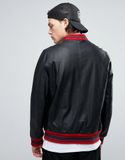 Áo khoác da đen ASOS Faux Leather Bomber Jacket