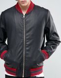 Áo khoác da đen ASOS Faux Leather Bomber Jacket